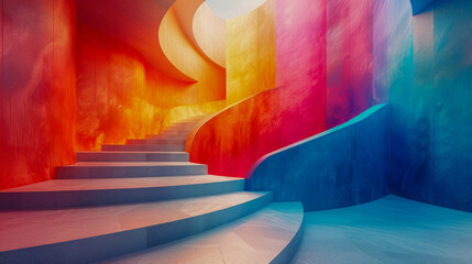 Modern staircase in vibrant gradient colors