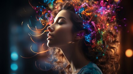 Fototapeta premium Concept exploring the mind, self-discovery, introspection, thinking process. Woman developing her emotional intelligence.