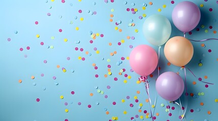 Colorful Balloons and Confetti Backdrop for Festive Birthday or Anniversary