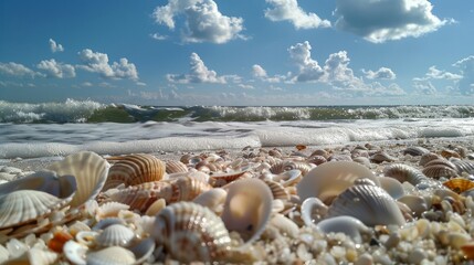 Fototapeta na wymiar Shells of many types and sizes are found on our shelling beaches.