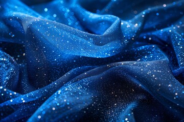 Blue glitter fabric with shiny sparkles.