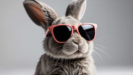 Cool cute rabbit wearing sunglasses, studio shot. AI generative. - 786619113