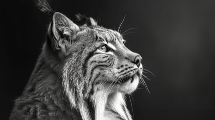 Obraz premium A tight shot of a cat's face in monochrome, background softly blurred