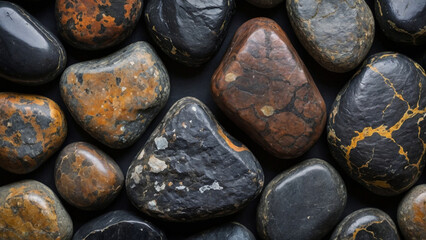 Mix of different natural rock textures, close-up, top view. Ai generative.
