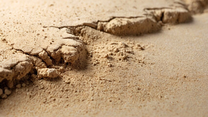 Dry sand on white background, close-up, studio shot. AI generative.