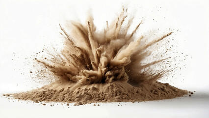 Sand explosion, dry sand on white background, studio shot. AI generative. - 786619747