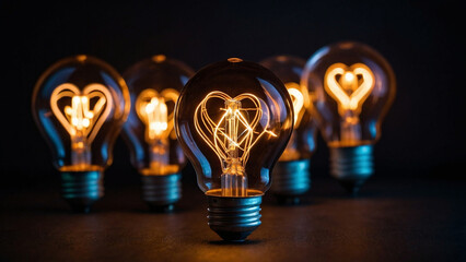 Retro heart shaped light bulb. AI generative.