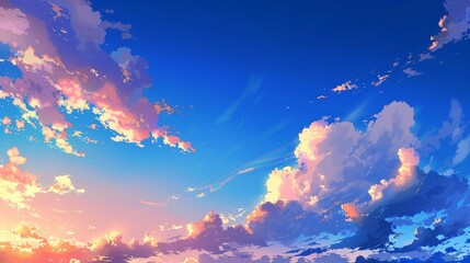 Sunset on blue sky. Blue sky with some clouds. blue sky clouds, summer skies, cloudy blue sky - obrazy, fototapety, plakaty