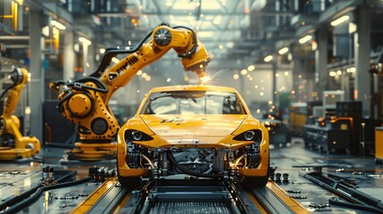 robotic arm working in car factory