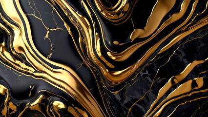 Black and gold liquid marble texture, abstract background. AI generative. - 786620929