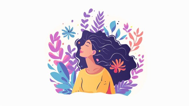 Mental health concept. Happiness, joy, thinking positive, having good thoughts in mind. Flat illustration