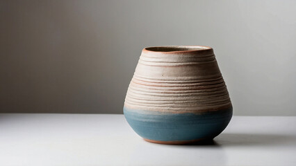Handmade vase made from clay, modern design, studio shot. AI generative.
