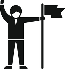Motivational speaker with target flag icon simple vector. Victory orator. Training character