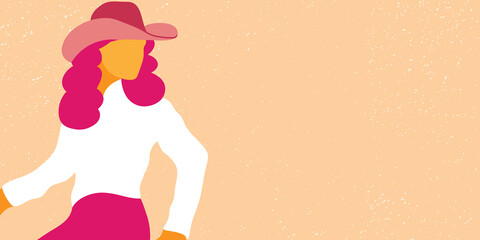 Cowgirl in white shirt and pink against textured background banner