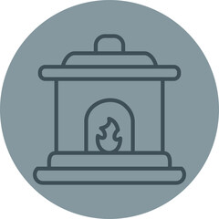 Fire place Grey Line Circle Icon