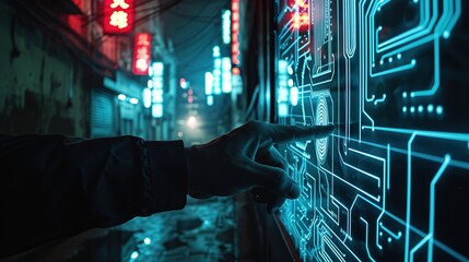 businessman's hand scanning fingerprint on illuminated screen