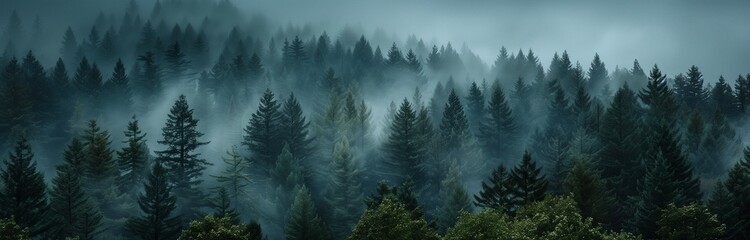 foggy landscape of a forrest