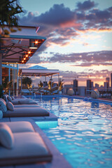 Fototapeta premium City Skyline Serenity: Trendy Rooftop Lounge