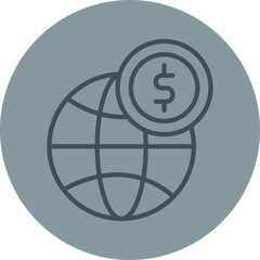 Global Currency Grey Line Circle Icon