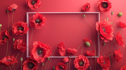 Red poppy border frame for memorial's day