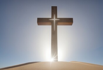 Cross in the middle of a desert in bright colours 