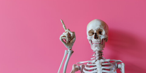Human skeleton showing a thumbs up on a coloured background with space for your text