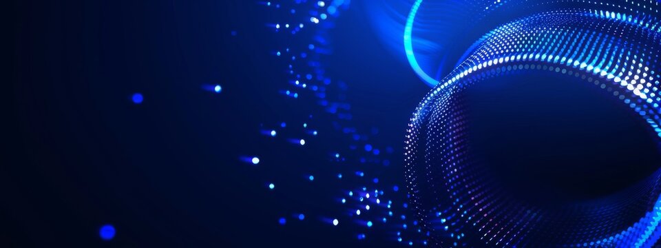 Abstract blue digital technology background with glowing tunnel effect.