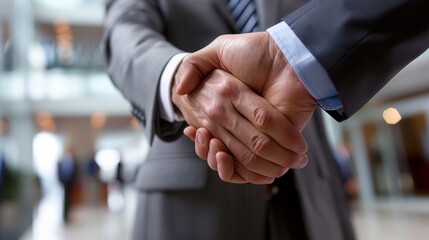 A businessman shaking hands with a person, symbolizing sustainable business partnerships.
