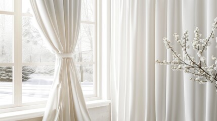 a white textured solid blackout window treatment curtain featuring passing point tab top, perfect for enhancing both living room and bedroom windows with its versatile design and practical features.