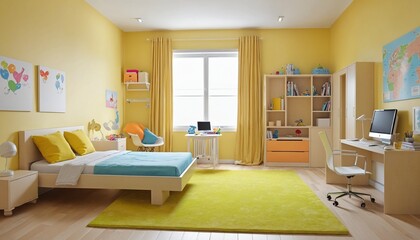 Children's room interior design in bright colours 