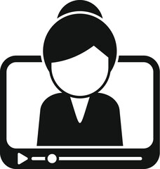 Online video female speaker icon simple vector. Speech orator. Play button