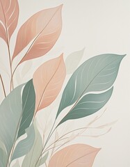 An elegant vertical background minimalist design of abstract leaves in bright colours 