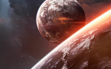 3D illustration of planets in deep space. High quality digital space sci-fi art in 5K - realistic visualization - 786626569