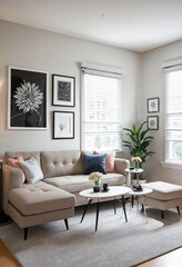 Naklejka na ściany i meble Modern living room interior with sofa in bright colours 
