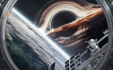 3D illustration of giant black hole near Earth. High quality digital space art in 5K - realistic visualization