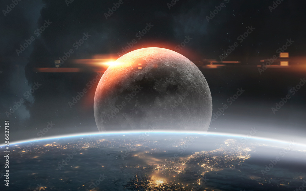 Canvas Prints 3d illustration of moon and earth. high quality digital space art in 5k - realistic visualization