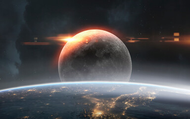 3D illustration of Moon and Earth. High quality digital space art in 5K - realistic visualization - 786627181