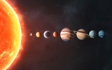 3D illustration of Solar system. High quality digital space art in 5K - realistic visualization - 786627183