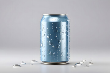 The aluminium beverage can with drops mockup is isolated on a white background 