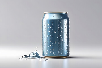 The aluminium beverage can with drops mockup is isolated on a white background 