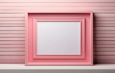 Blank white frame with pink border against pink background, Empty blank photo frame mockup design