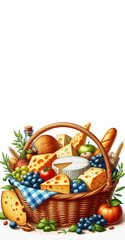 Basket with cheese, bread and vegetables. - 786627711