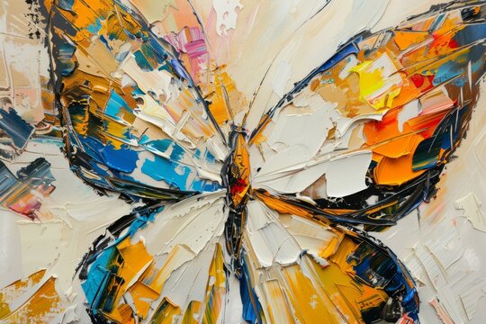 Abstract painting of a beautiful butterfly in oil paint in the style of palette knife.