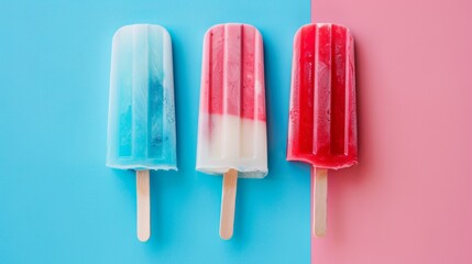 Patriotic Popsicles in Red, White, and Blue for Memorial Day on Minimalist Background