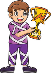 Cheerleading Cheerleader Boy with a Trophy Clipart