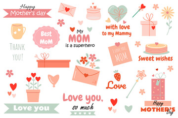 Vector holiday set for Mother's Day with cute elements 
