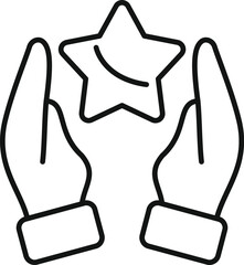 Hands keep care on star icon outline vector. Win idea. Creative rise