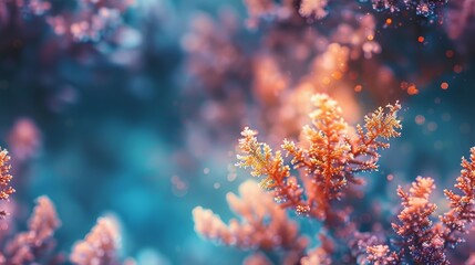 Fototapeta premium A tight shot of various plants with indistinctly lit background and a backdrop of a blue sky