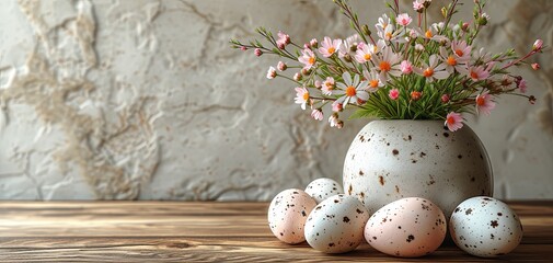 Rustic Easter Charm: Speckled Eggs and Wild Daisies