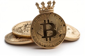 Bitcoins with a crown isolated on a white background
